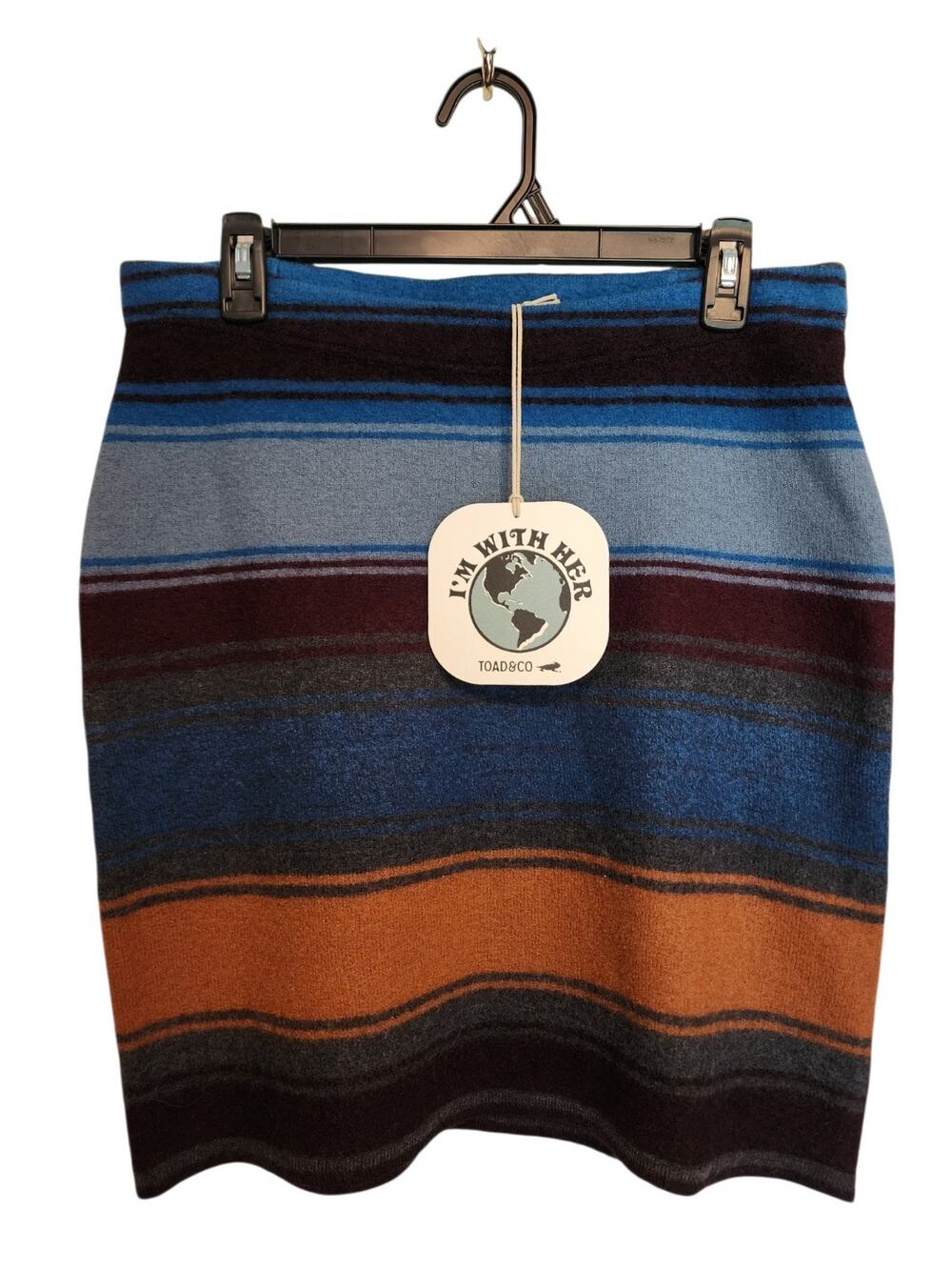 TOAD&CO Striped Blue and Rust Wool Blend Pencil Skirt